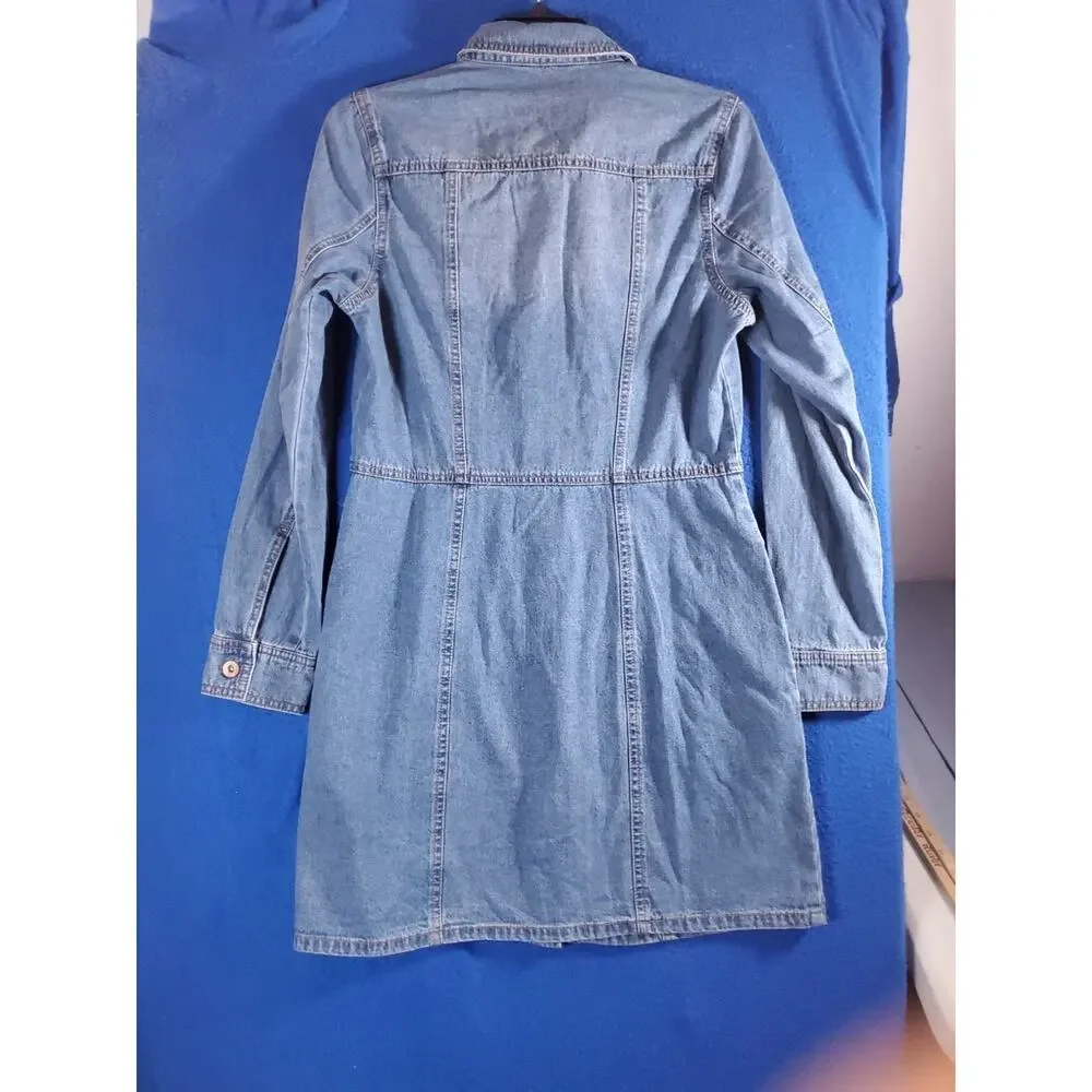 Frye Shirt Dress Women's Small Blue Denim Long Sleeve Button Front Tunic Pockets - Picture 15 of 15